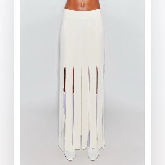 ROSETTA GETTY Slash Panel Skirt Finge in Cream Size Medium $1650 NWT - Picture 3 of 6